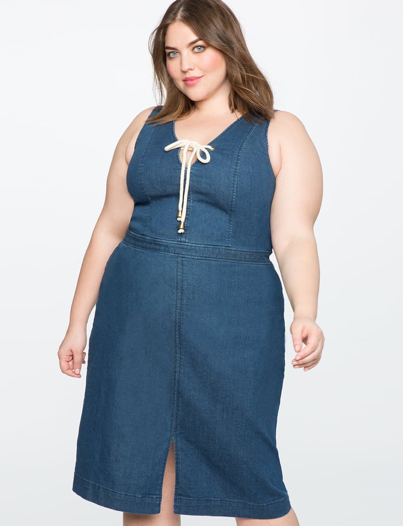 Eloquii Tie Front Denim Midi Dress