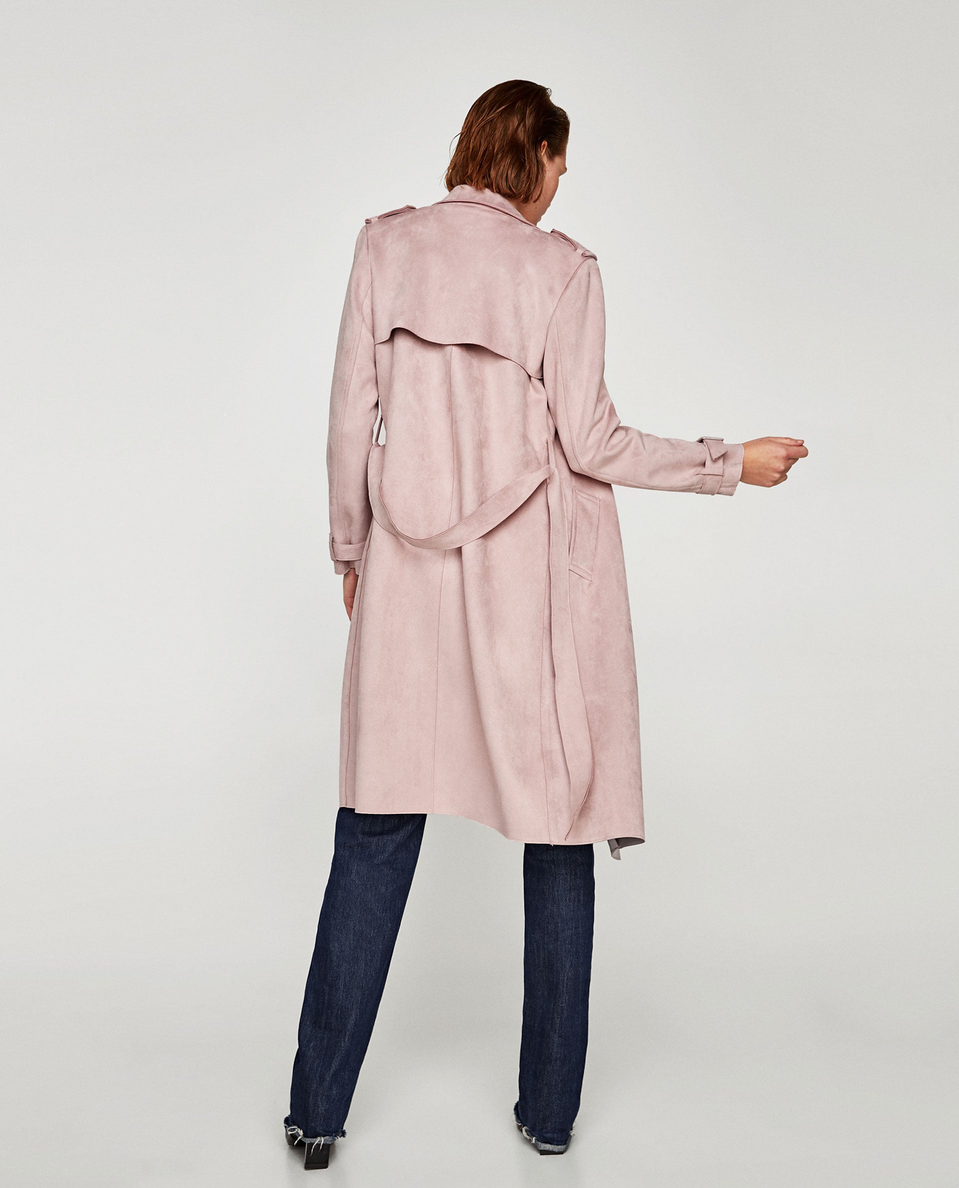 zara faux suede trench coat pink