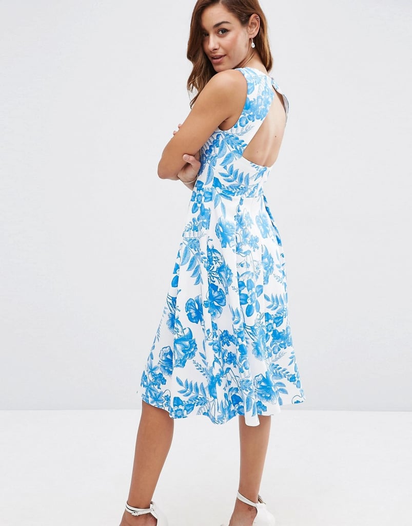 ASOS Cut Out Back Midi Dress in Blue Floral Print Princess Eugenie