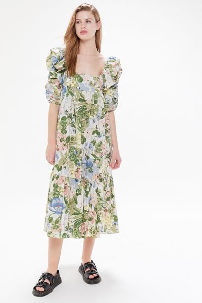 Urban Outfitters Off The Market Puff Sleeve Midi Dress