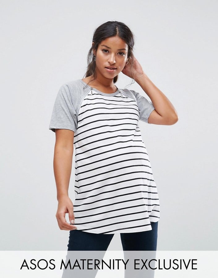 Asos Stripe Body Raglan T-Shirt with Zip Detail