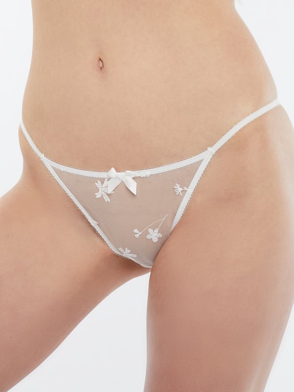 Savage x Fenty Foiled Sprigs Embroidered String Bikini in White