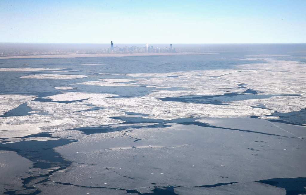 Giant slabs of "shelf" ice topped Lake Michigan.