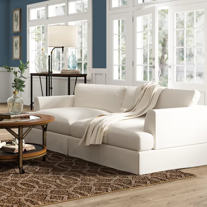 A Versatile Sofa: Wayfair Lucia Recessed Arm Slipcovered Sofa with Reversible Cushions