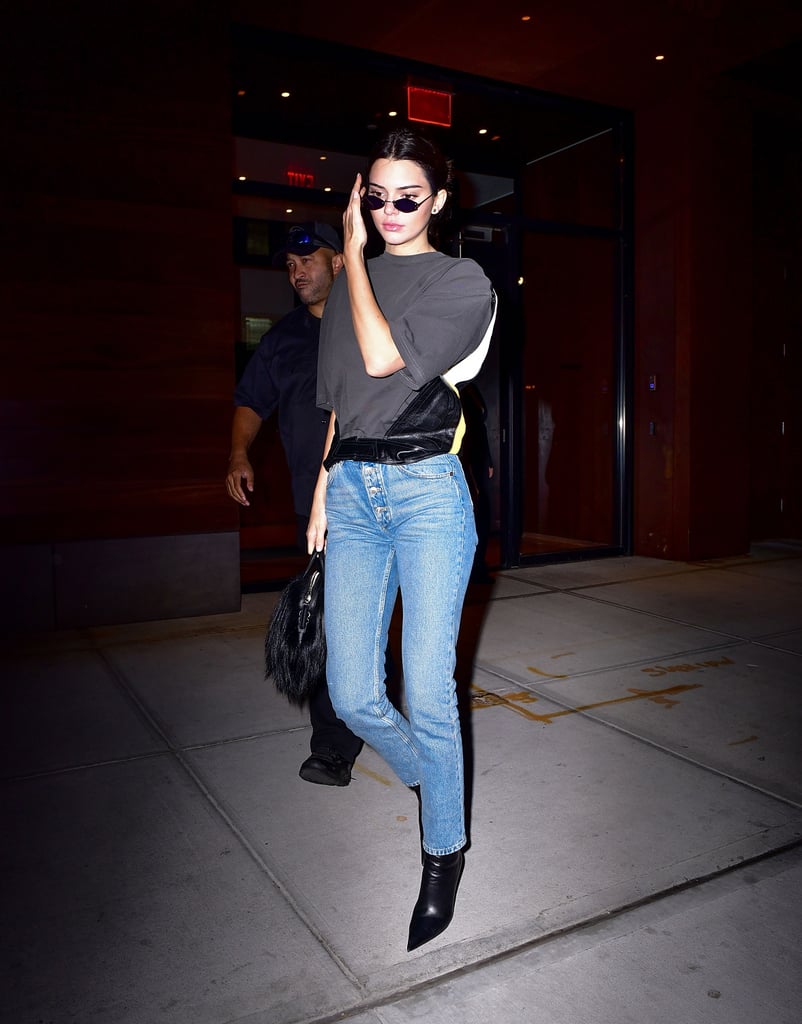 Kendall Jenner Wore a Gray T-Shirt That Featured Leather Accents