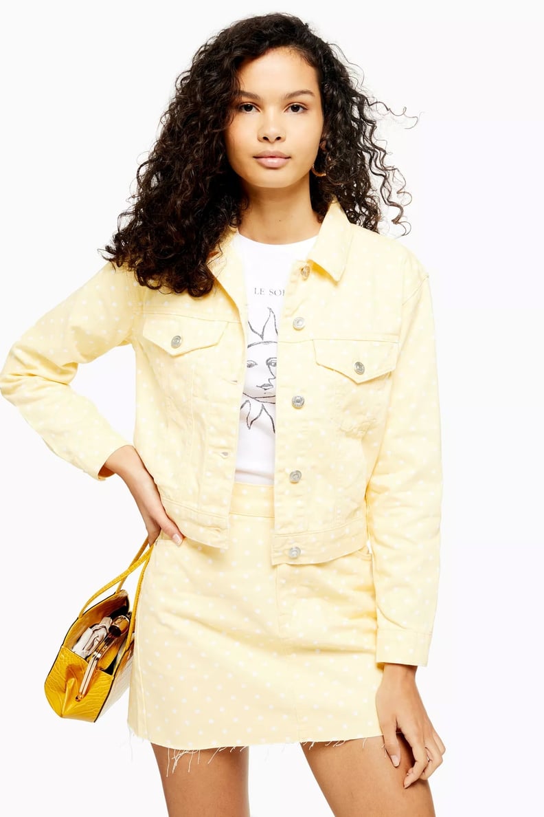 Topshop Yellow Polka Dot Denim Jacket