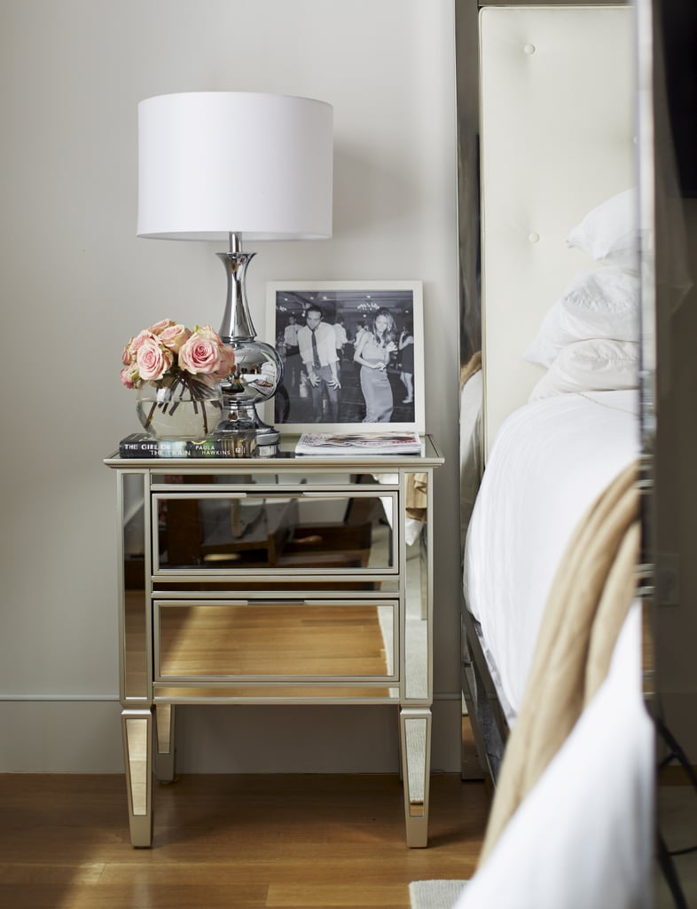 Arielle says her biggest challenge was, "knowing what I wanted the rooms to look like but also
balancing practicality and functionality." She seems to have found the perfect mix in the bedroom, where the eye-candy nightstand boasts ample storage space.