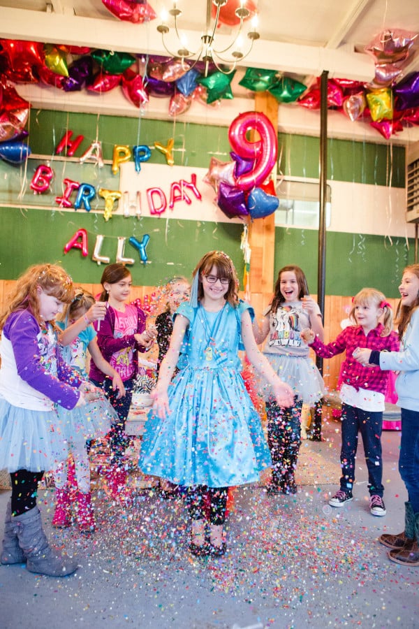 After Ally’s guests ate, drank, crafted, and designed, they showered her in rainbow confetti with PaperWhite Designs confetti pops. Kids LOVE these and they make for a really cute photo!