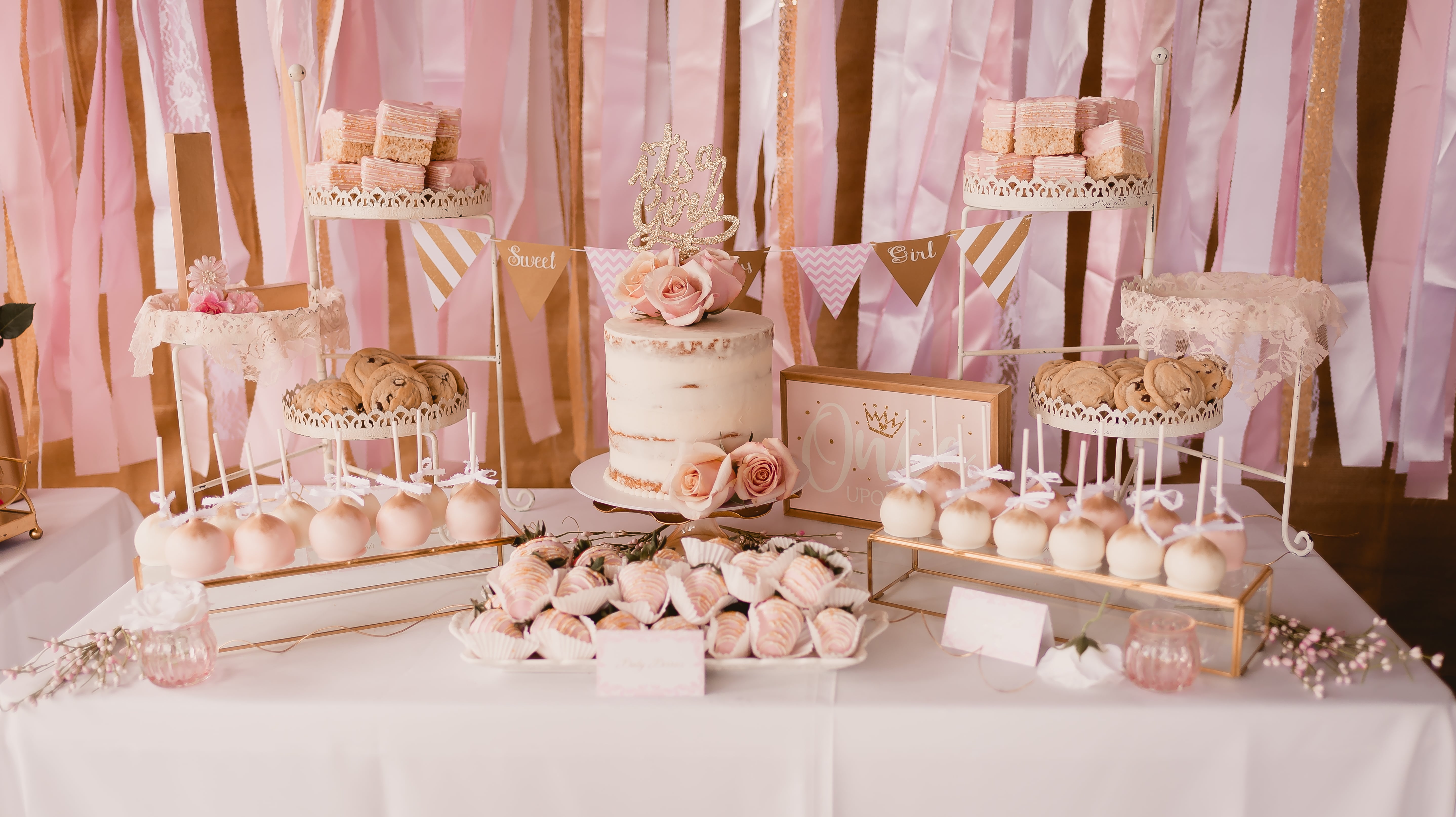 Diy pink and gold baby shower decorations on sale