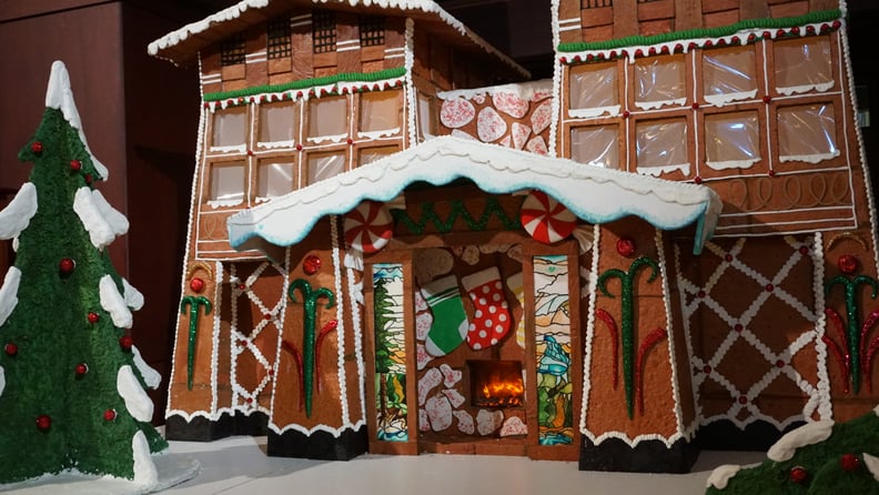 In the lobby, there's a huge gingerbread house made from real ingredients. It smells absolutely delicious!