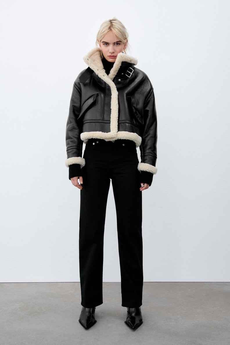 Zara Faux Leather Fleece Collar Jacket