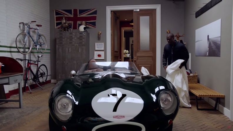 Bike racks and a vintage-style locker allow for activity in the garage.