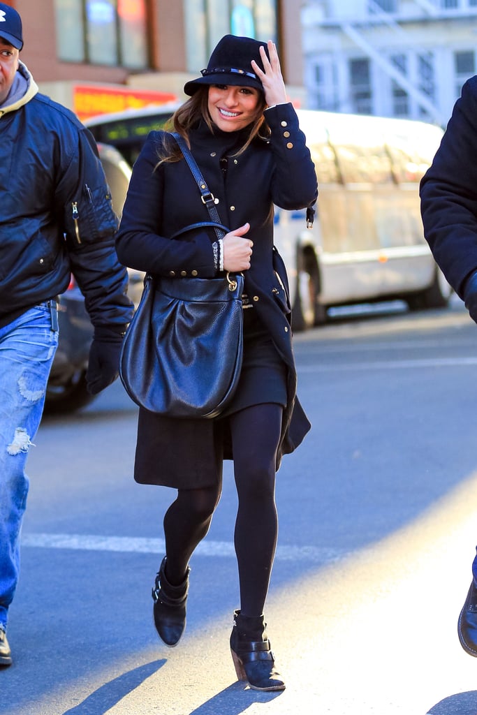 On Thursday, Lea Michele filmed Glee in NYC.