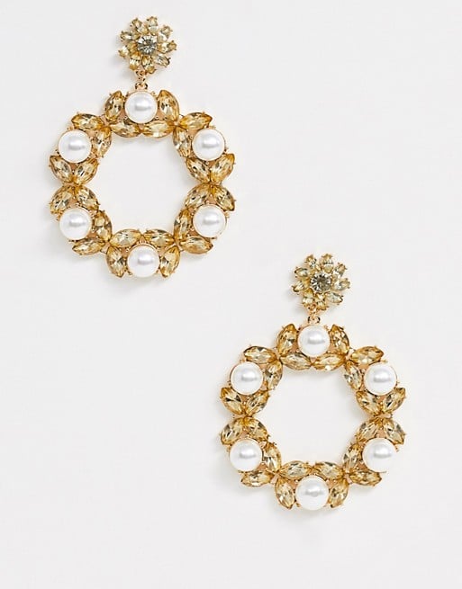 ASOS Design Crystal and Pearl Open Drop Earrings