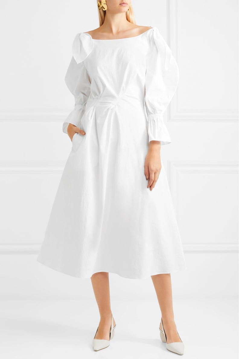 Rejina Pyo Michelle Bow Embellished Cotton-Blend Midi Dress