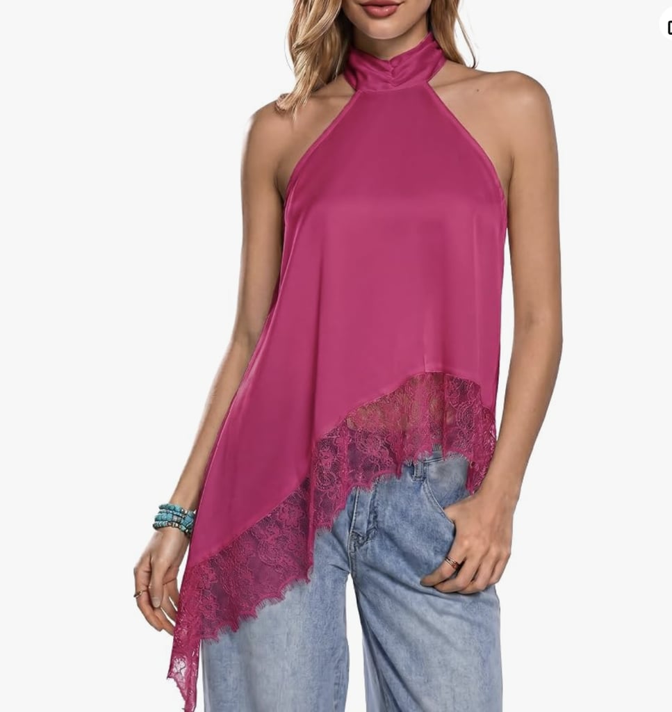 Evaless Satin Lace-Trim Halter Top