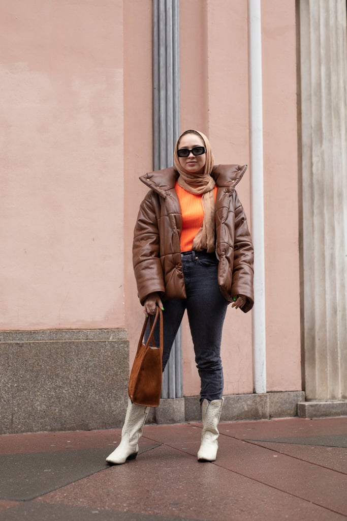 Winter Outfit Idea: A Bright Sweater and White Boots