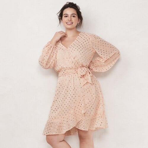 LC Lauren Conrad Plus Size Balloon Sleeve Wrap Dress