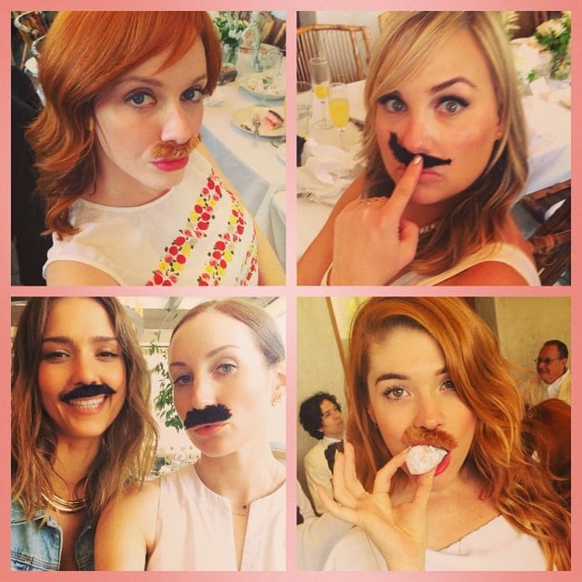 This is what happens when Jessica Alba, Christina Hendricks, and fake mustaches meet.
Source: Instagram user jessicaalba