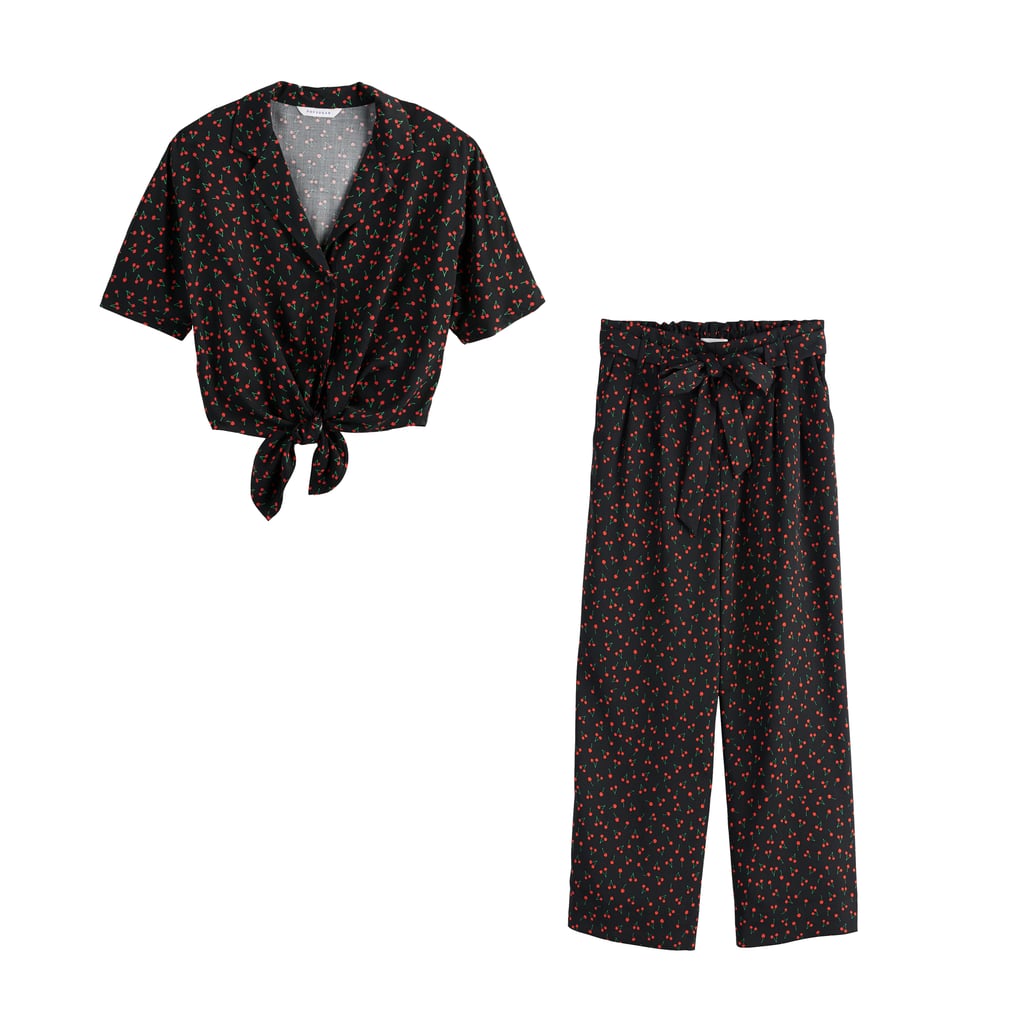 POPSUGAR Knot Front Camp Shirt and Paperbag-Waist Wide Leg Crop Pants