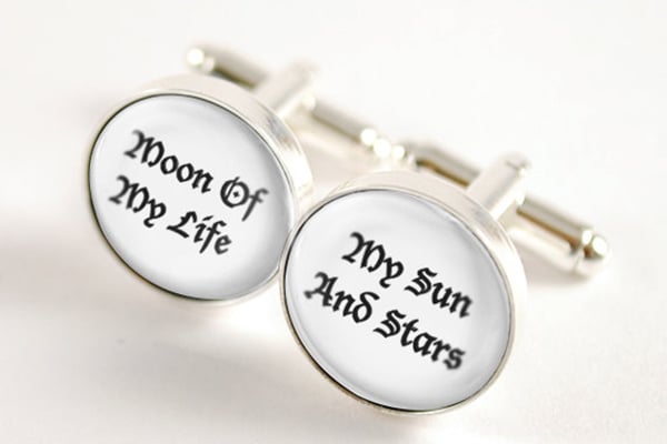 In Dothraki legend, the moon is a goddess, the wife of the sun. These heartfelt cufflinks pay homage to Khal Drogo and Daenerys Targaryen's pet names for one another.