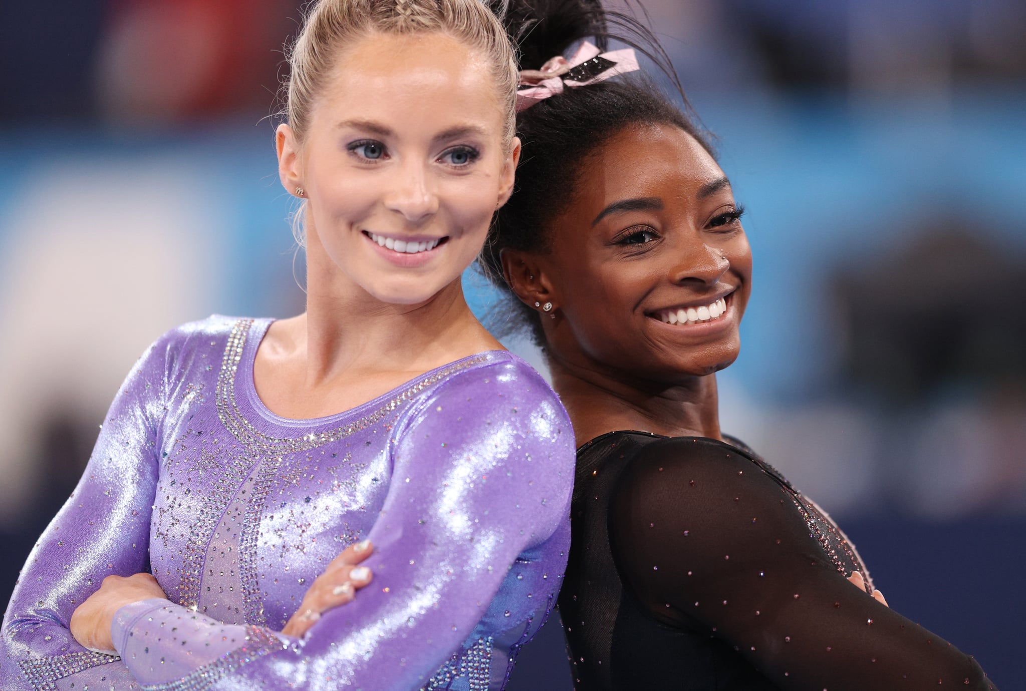 TOKYO, JAPAN - JULY 22: Mykayla Skinner and Simone Biles of Team United States pose for a photo during Women's Podium Training ahead of the Tokyo 2020 Olympic Games at Ariake Gymnastics Centre on July 22, 2021 in Tokyo, Japan. (Photo by Patrick Smith/Getty Images)