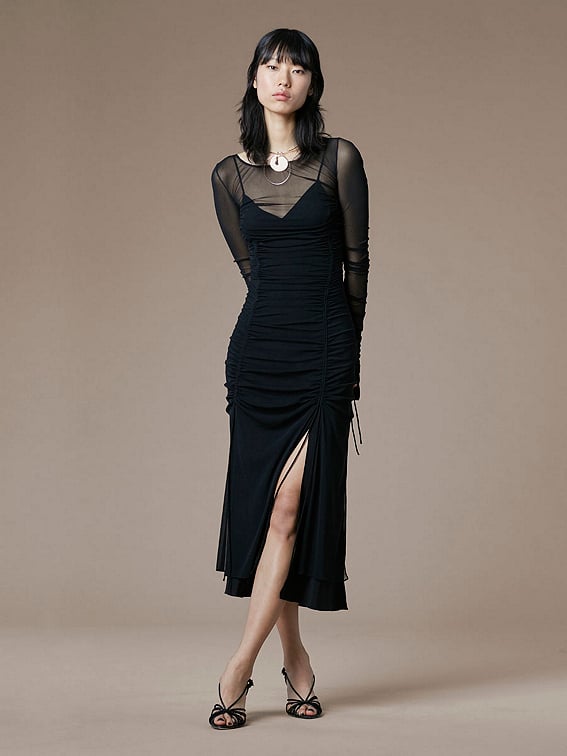 Diane von Furstenberg Long-Sleeve Overlay Mesh Dress