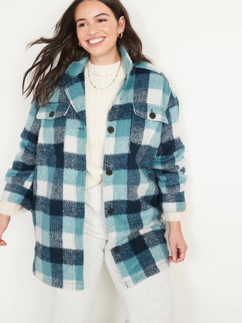 Printed Flannel Long Utility Shacket for Women