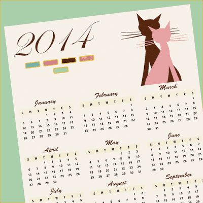 Brown and Pink Cats 2014 Calendar