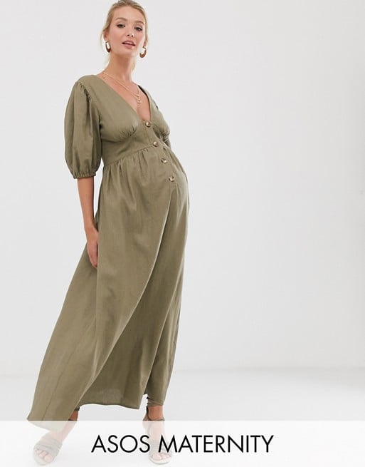 ASOS DESIGN Maternity button through linen maxi dress with cross back