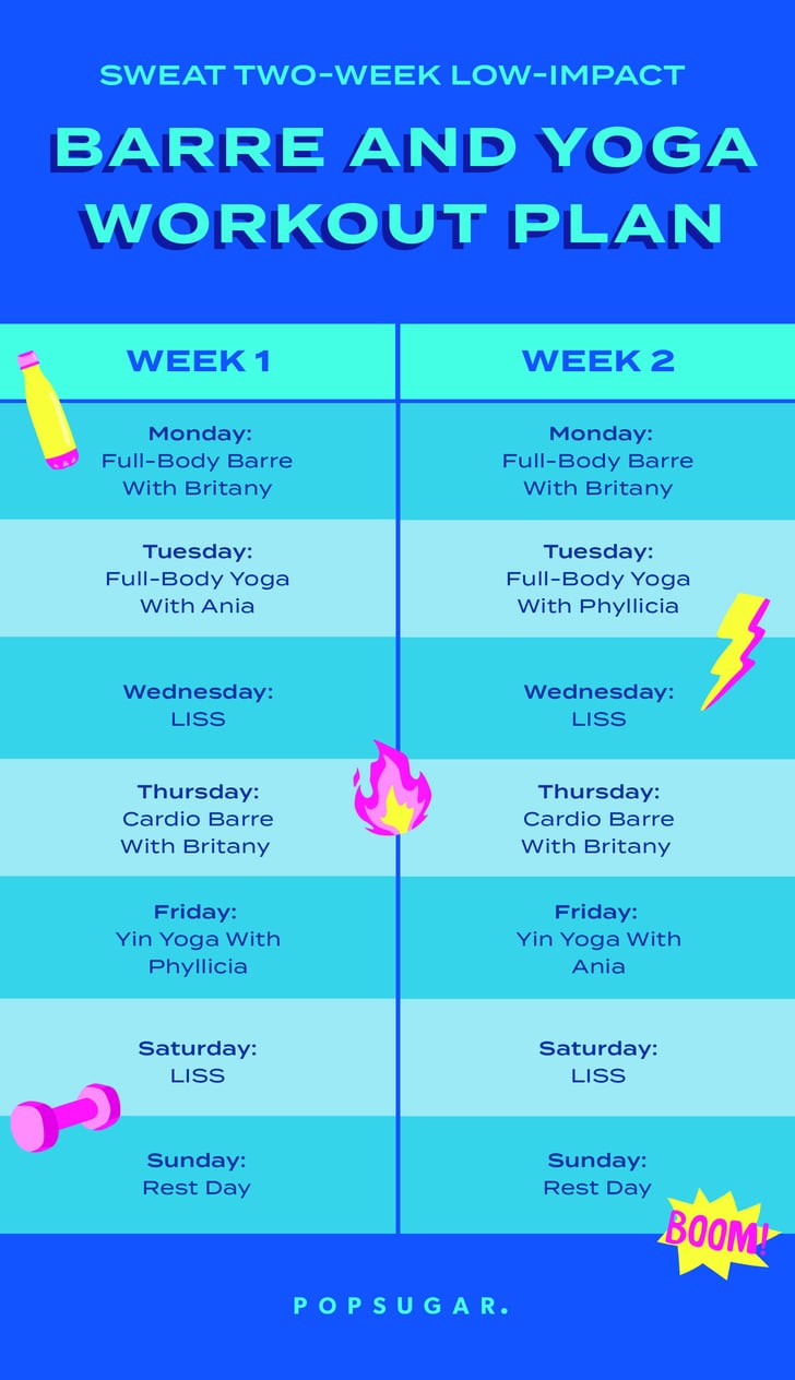 Two-Week Low-Impact Barre and Yoga Workout Plan Two-Week Low-Impact Barre and Yoga Workout Plan