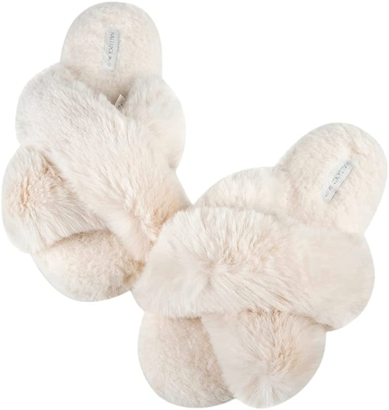 Cute and Cosy Slippers: HALLUCI Cross Band Soft Plush Fleece House Slippers