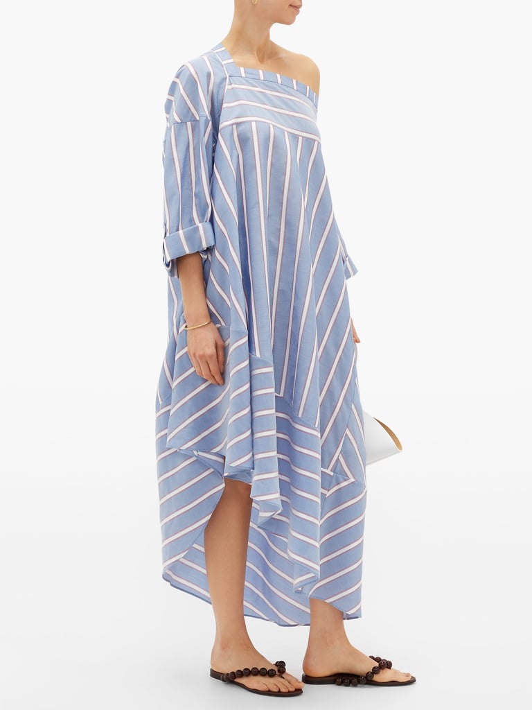 Palmer//Harding Ribbon-Stripe Off-the-Shoulder Poplin Dress