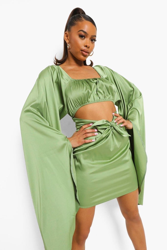 Draped Sleeve Open Back Mini Dress