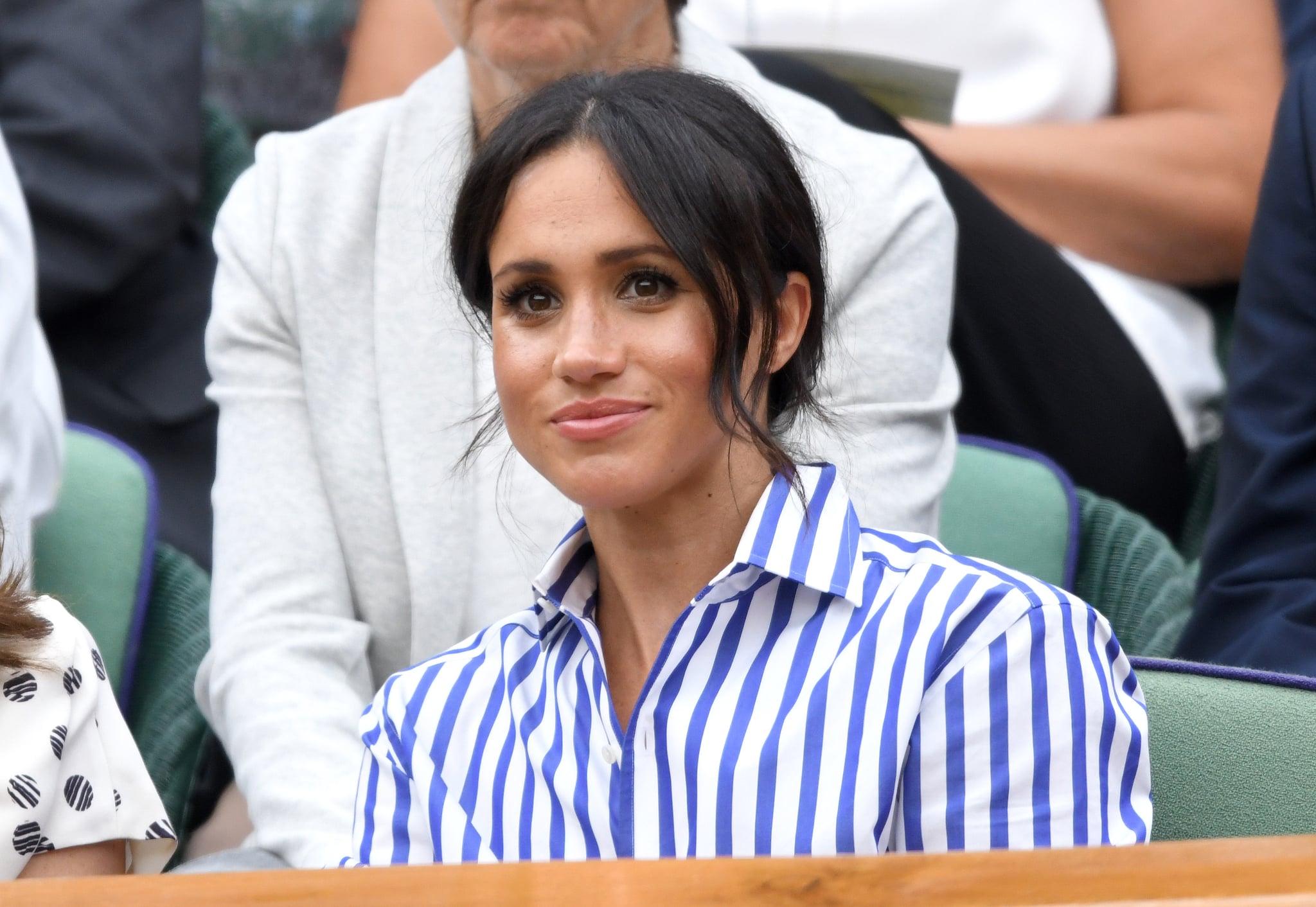 LONDON, ENGLAND - JULY 14:  Meghan, Duchess of Sussex attends day twelve of the Wimbledon Tennis Championships at the All England Lawn Tennis and Croquet Club on July 14, 2018 in London, England.  (Photo by Karwai Tang/WireImage )