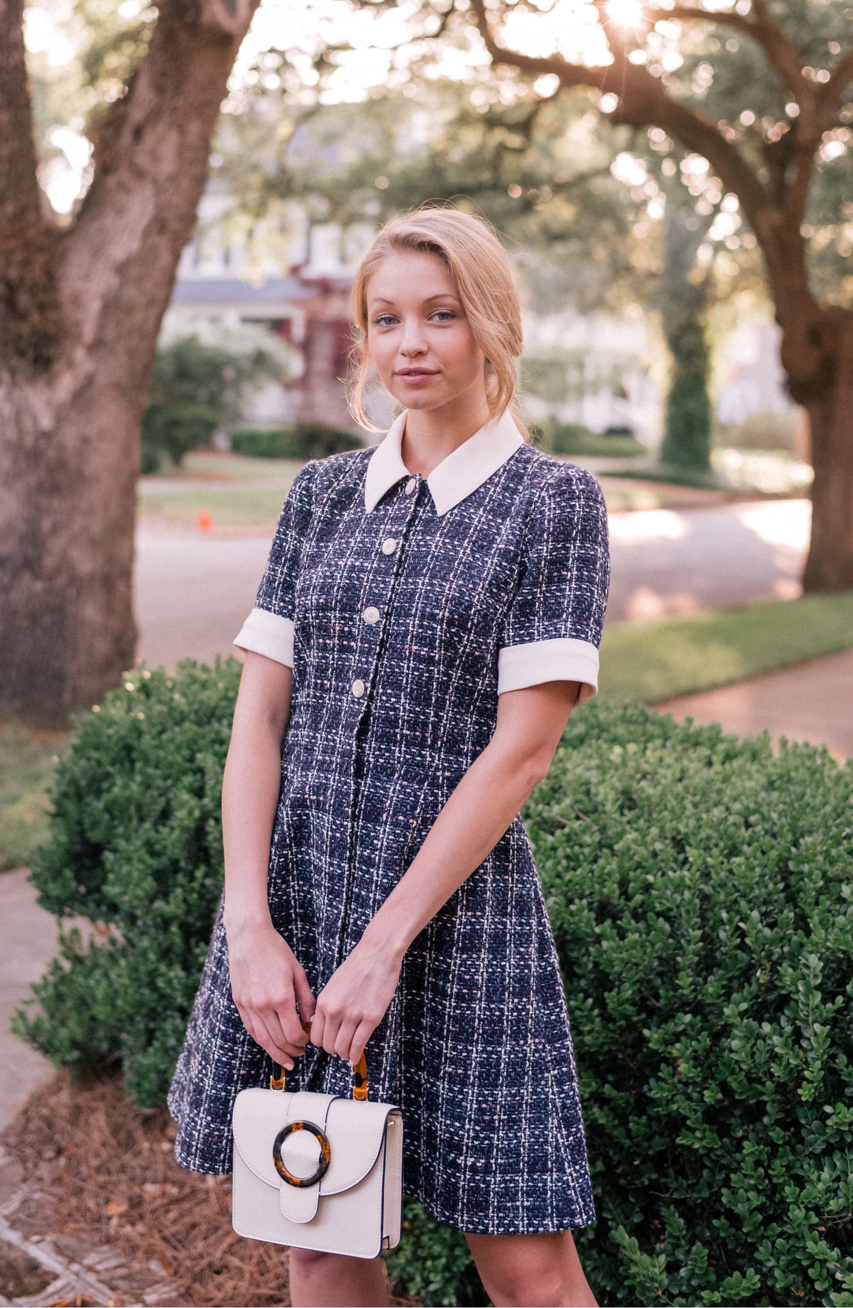 Button front fit and flare dress discount