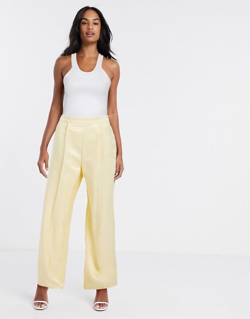 ASOS Design Satin Twill Wide Leg Pants in Buttermilk