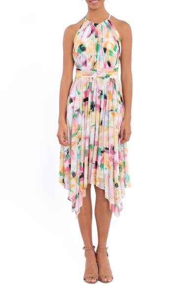 Maggy London Pleated Halter Handkerchief Dress