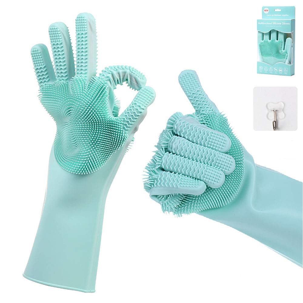 Hatsutec Magic Silicone Dishwashing Gloves with Scrubber