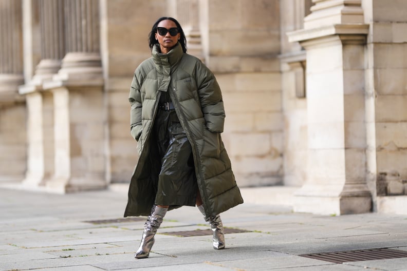 Achieve Cozy Status With a Puffer Coat and Tall Snakeskin Boots