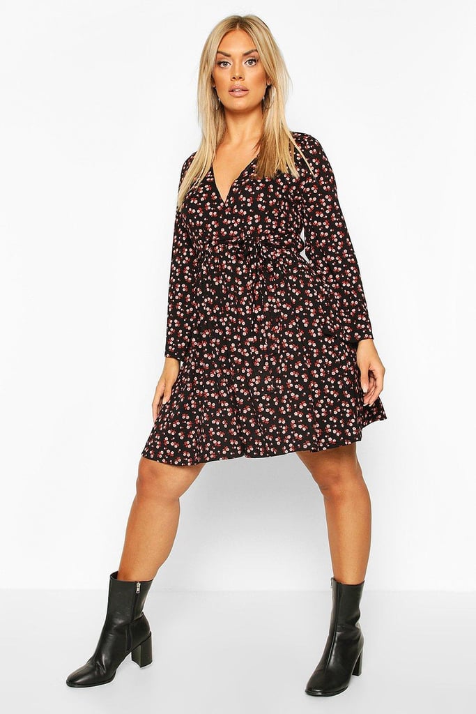 Plus Floral Wrap Skater Dress