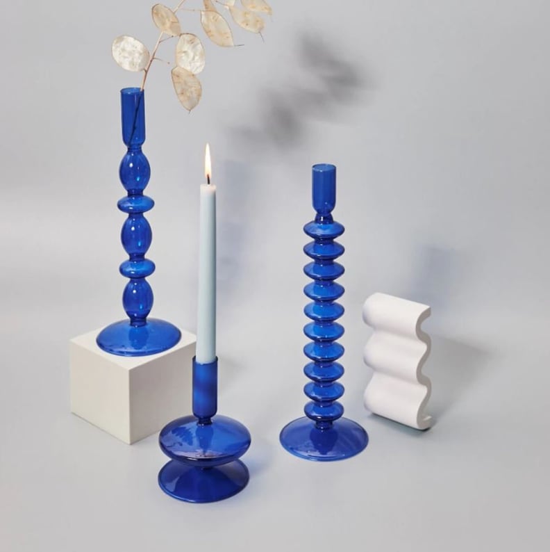 Blue and Beautiful: Indigo Blue Bubble Glass Candlestick Holders