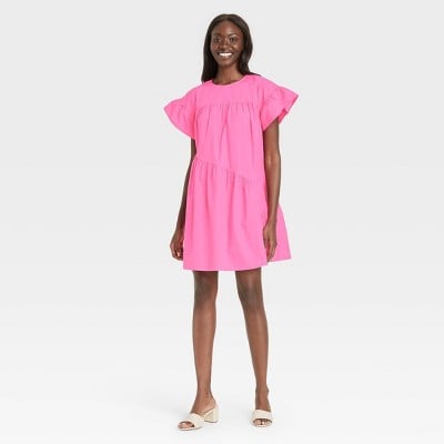 Pop of Pink: Who What Wear Ruffle Short Sleeve Dress