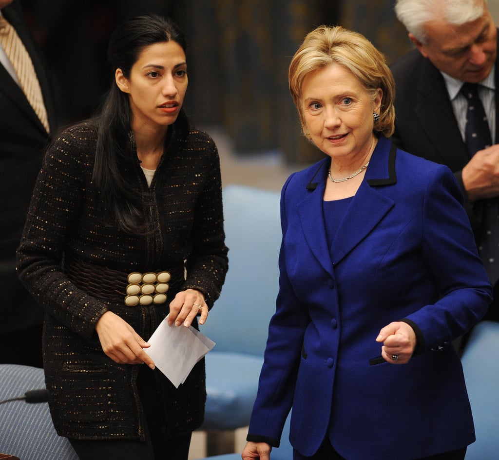 Here at the UN in 2009, Abedin spoke with Hillary Clinton during a council session on women and sexual violence.