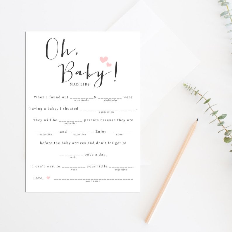 Baby Shower Mad Libs