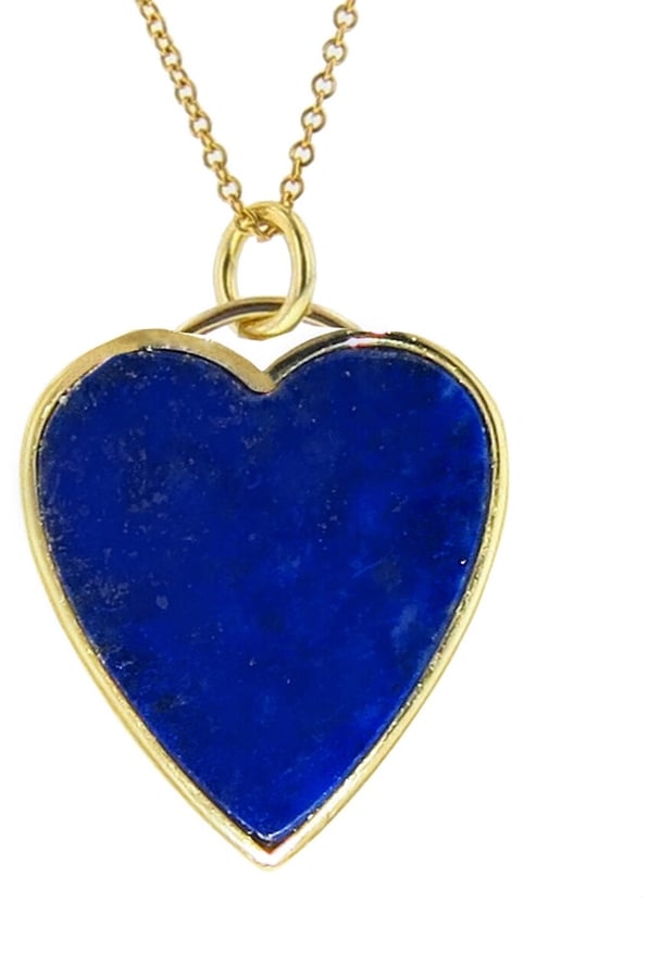 Lapis Inlay Heart Pendant Necklace in Yellow Gold Blue Heart Necklace