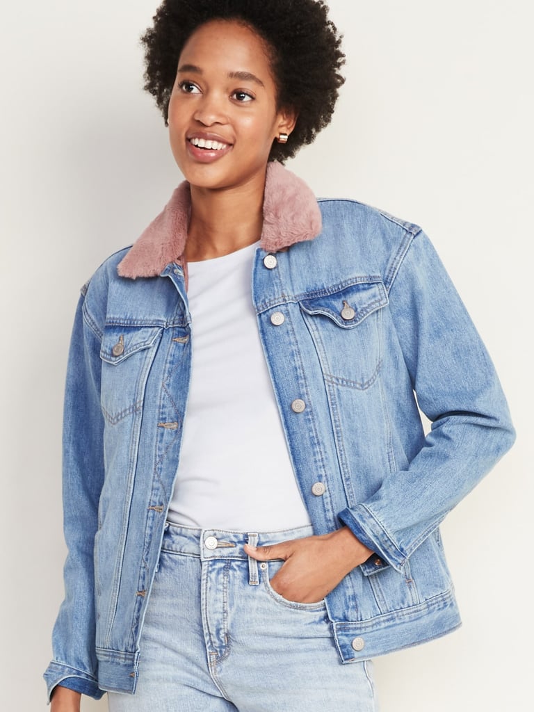 Detachable-Collar Boyfriend Jean Jacket