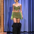 Dua Lipa Paired Thigh-High Furry Boots With a Heart-Shaped Crop Top