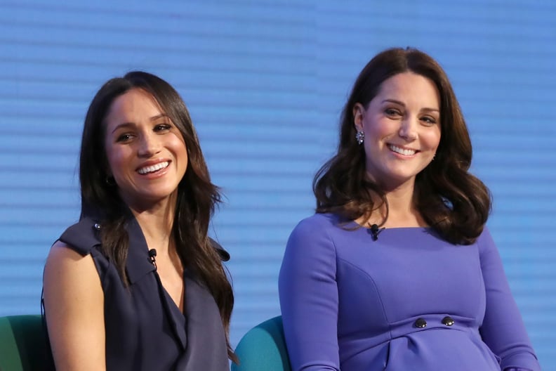 LONDON, ENGLAND - FEBRUARY 28:  (L-R) Meghan Markle and Catherine, Duchess of Cambridge attend the first annual Royal Foundation Forum held at Aviva on February 28, 2018 in London, England. Under the theme 'Making a Difference Together', the event will sh