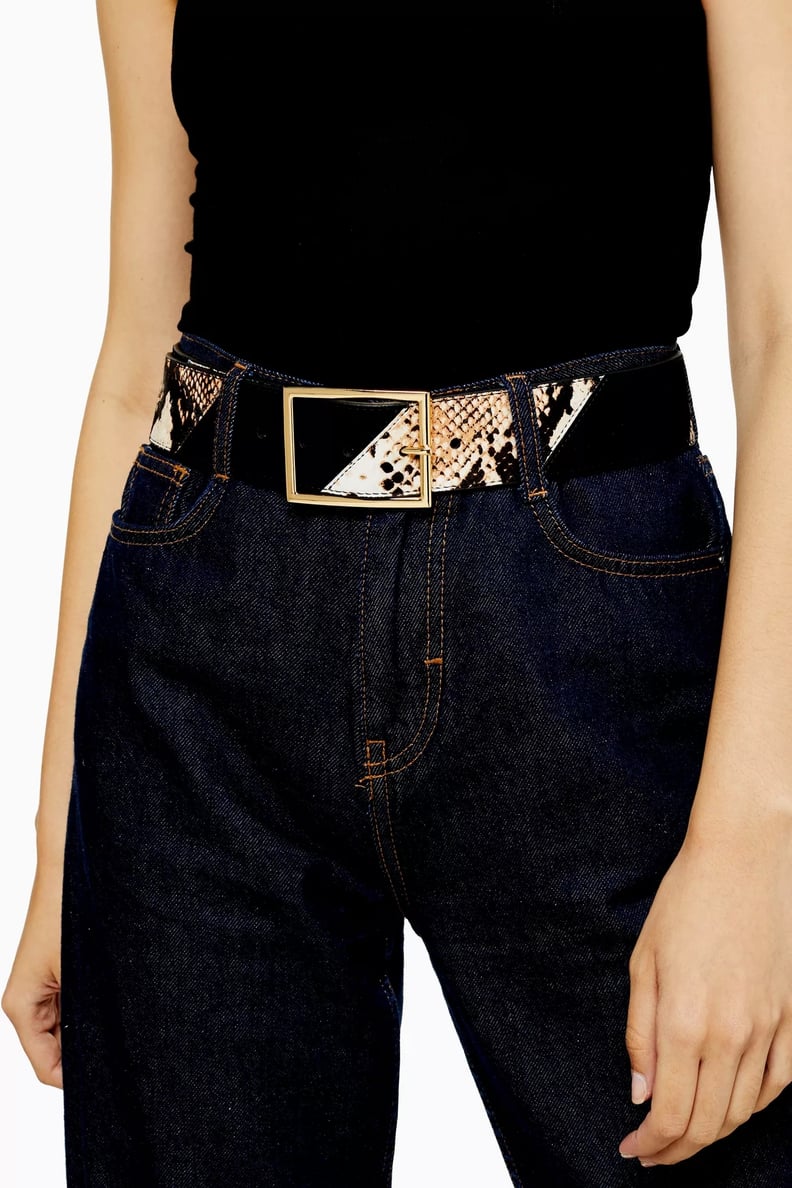 Topshop Black and Snake Print Leather Wide Belt